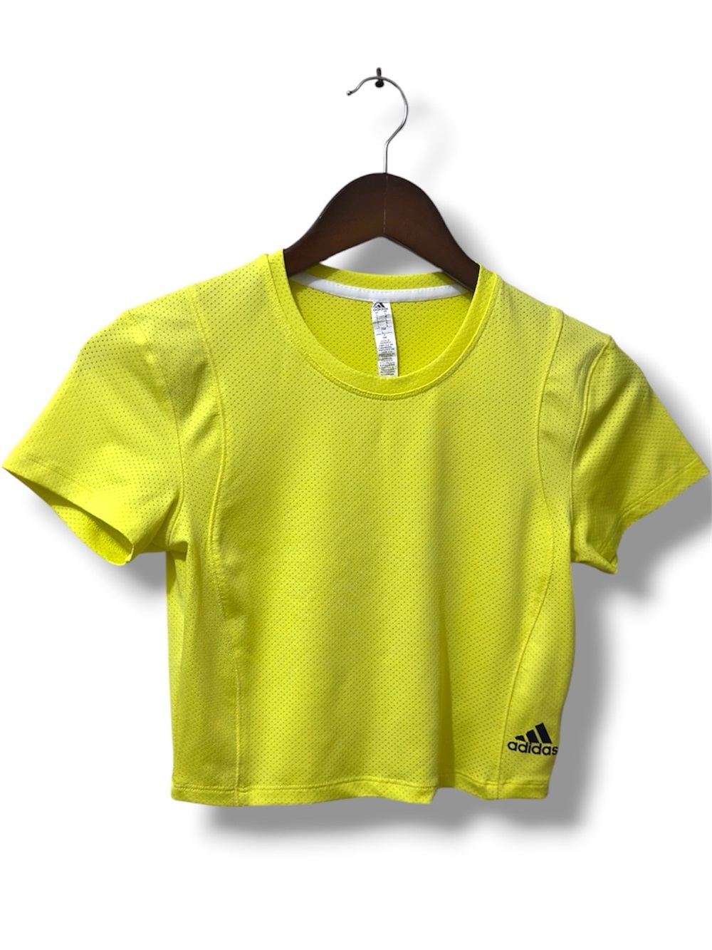 Adidas | Bundle Set: Neon Yellow Cropped Mesh Tee & Black 3-Stripe Leggings (L) - Picture 2 of 16